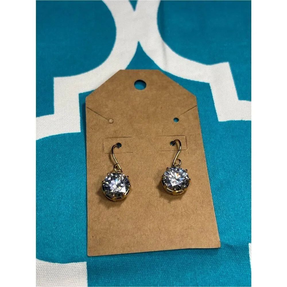 New Gold Drop Earrings with Clear Crystal Solitaire